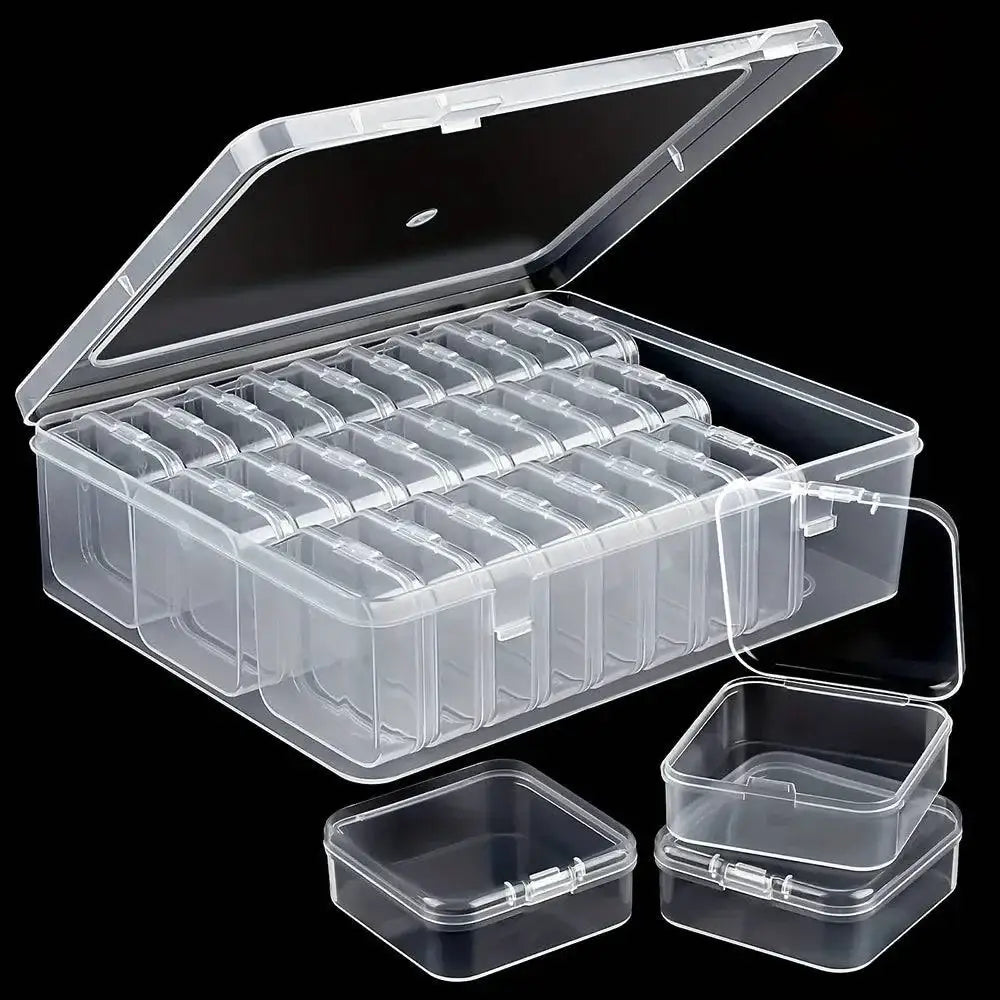 Clear plastic storage container with compartments for DIY Diamond Painting organization