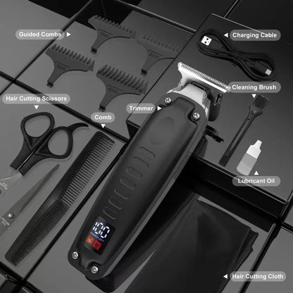 Digital Display Cordless Hair Clippers kit with hair trimmer and accessories for precision cutting