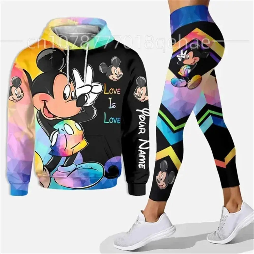 Mickey Minnie hoodies and leggings set for women, perfect for stylish Disney fans