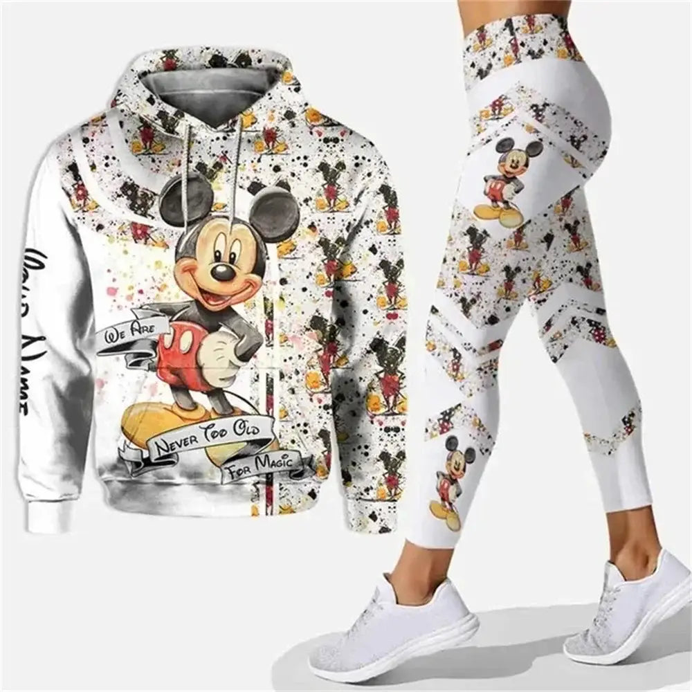 Mickey Minnie hoodies and leggings set, perfect for comfy Disney-style workouts