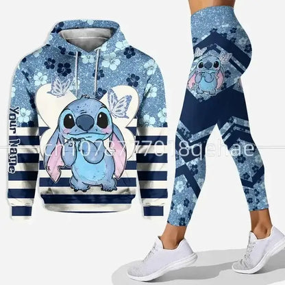 Disney Stitch and Angle 3D hoodie with matching leggings women’s set for sporty fashion