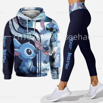 Stitch-themed hoodie and leggings women’s set perfect for Disney fans and yoga lovers