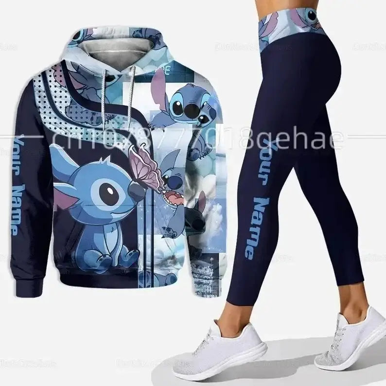 Stitch-themed hoodie and leggings women’s set for stylish yoga sessions and fun fashion