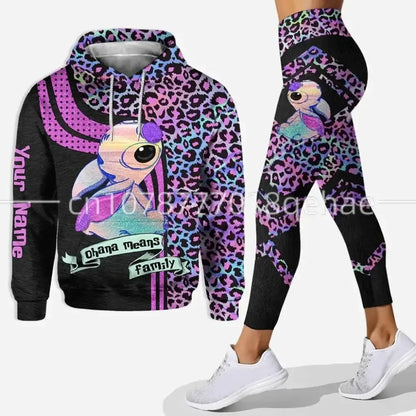 Matching Disney Stitch and Angle 3D Hoodie with leggings women’s set for stylish workouts