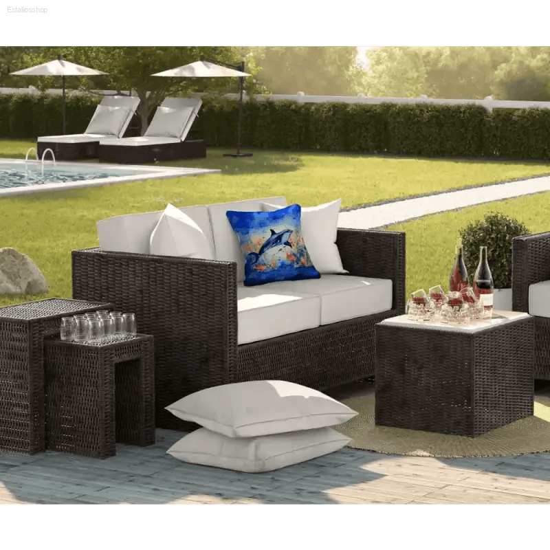 Dive Into Patio Paradise with Dolphin Wicker Patio Furniture! Escape to your Personal Oasis with our Wicker Patio Furniture Set, Complete with Charming Dolphin-themed Pillows - Estalios