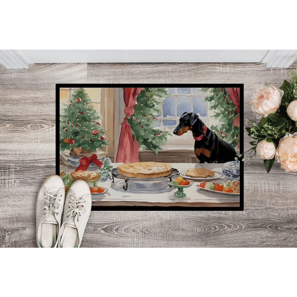 Doberman Pinscher Christmas Doormat: Unleash Holiday Cheer! Product Description: Get Ready to Deck the Halls with our Festive Christmas-themed - Estalios