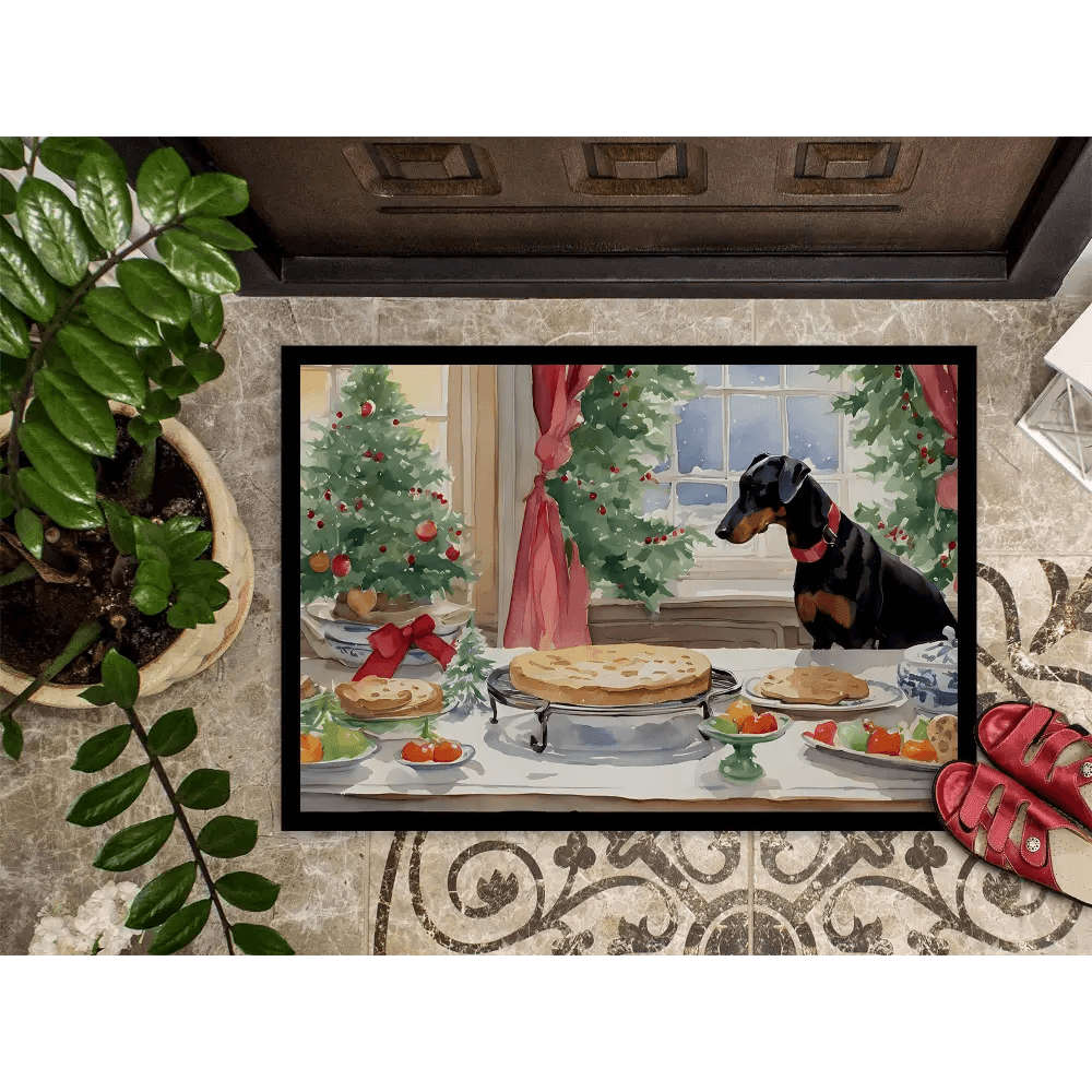 Doberman Pinscher Christmas Doormat: Unleash Holiday Cheer! Product Description: Get Ready to Deck the Halls with our Festive Christmas-themed - Estalios