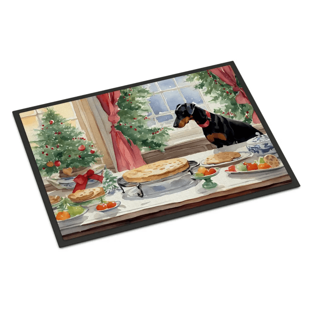 Doberman Pinscher Christmas Doormat: Unleash Holiday Cheer! Product Description: Get Ready to Deck the Halls with our Festive Christmas-themed - Estalios
