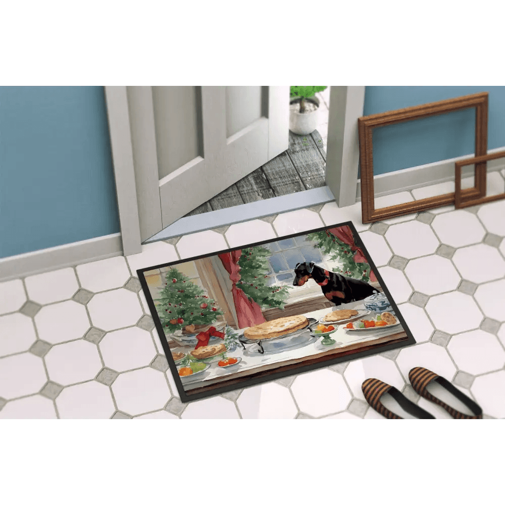Doberman Pinscher Christmas Doormat: Unleash Holiday Cheer! Product Description: Get Ready to Deck the Halls with our Festive Christmas-themed - Estalios