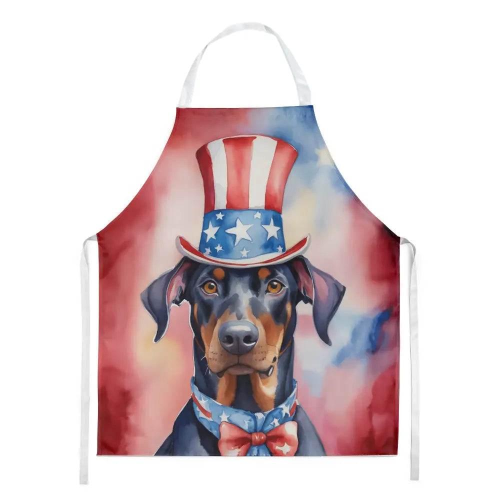 Doberman Pinscher Patriotic American Apron Cooking Kitchen Server Baking Crafts Gardening for Adult Women Men, Unisex, Large, Multicolor - Estalios
