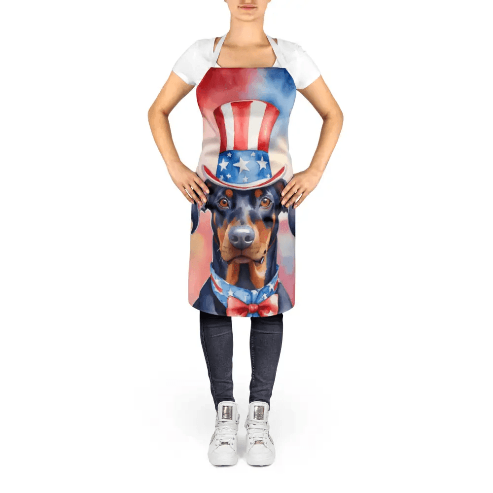 Doberman Pinscher Patriotic American Apron Cooking Kitchen Server Baking Crafts Gardening for Adult Women Men, Unisex, Large, Multicolor - Estalios