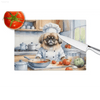 Dog Chef Decorative Glass Cutting Board: Kitchen Magic! Okay, Check out this Awesome Dog Chef Illustration on a Rectangular Kitchen Counter Mat and Watercolor-style Cutting Board - Estalios