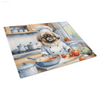 Dog Chef Decorative Glass Cutting Board: Kitchen Magic! Okay, Check out this Awesome Dog Chef Illustration on a Rectangular Kitchen Counter Mat and Watercolor-style Cutting Board - Estalios