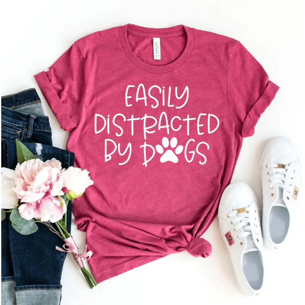 Maroon t-shirt featuring fun dog-themed text, perfect with Heather Lilac & Dusty Blue