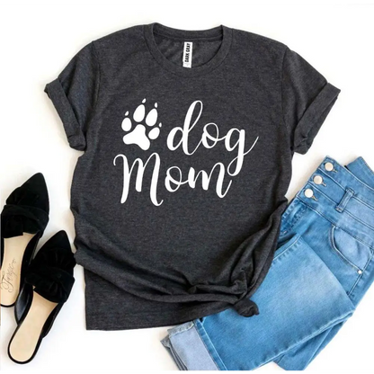 Gray t-shirt with dog Mom graphic, perfect for Dog Mom Tees Heather Gray sold