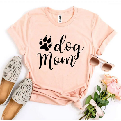 Peach-colored Dog Mom t-shirt perfect for showing off your pup love, heather gray sold