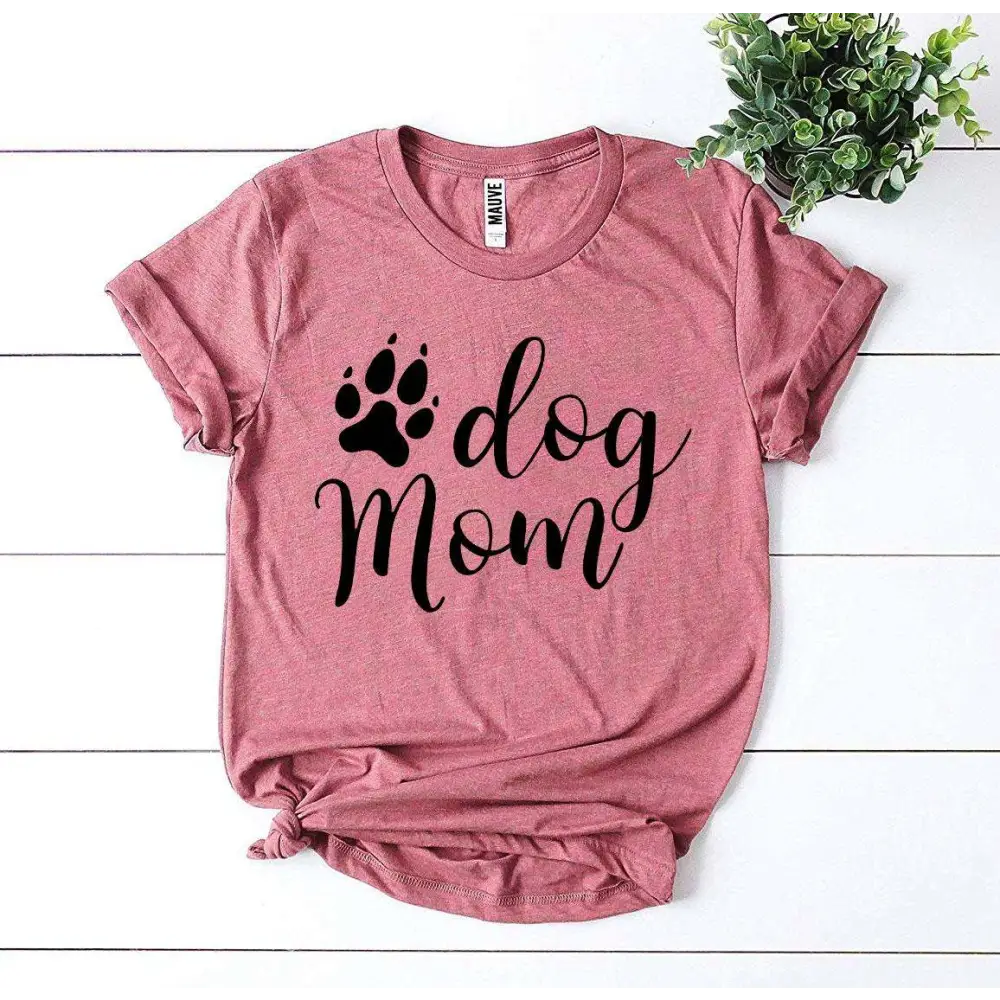 Cute Pink Dog Mom T-shirt in Heather Gray Sold, perfect for proud pet owners!