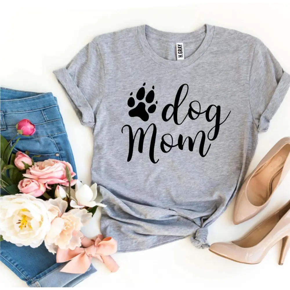 Heather gray Dog Mom t-shirt, perfect for proud dog owners, now sold out!