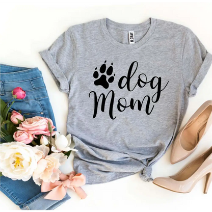 Heather gray Dog Mom t-shirt, perfect for proud dog owners, now sold out!