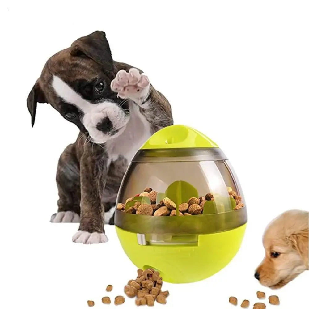 Green and clear treat-dispensing dog toy from Dogs and Cats Food Dispenser Tumbler