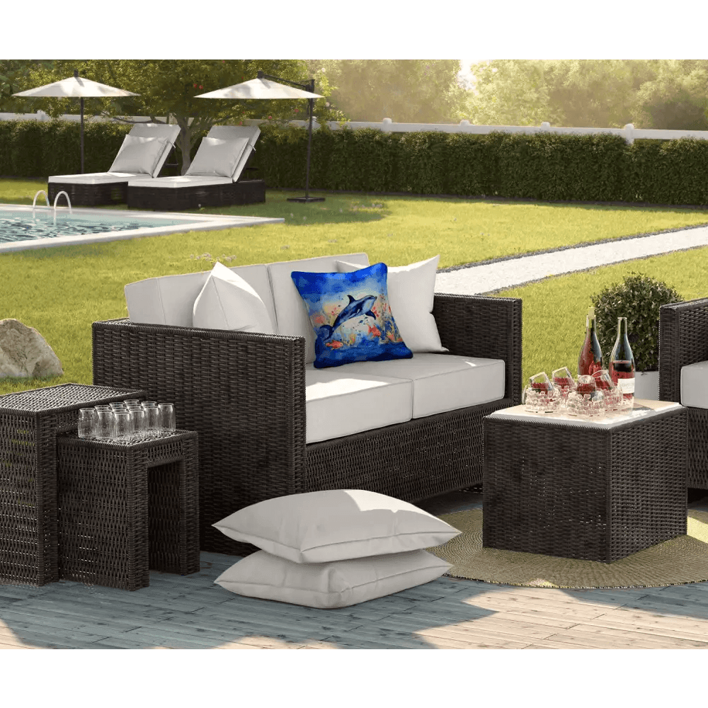 Dive Into Dolphin Dreams: Wicker Patio Paradise! Unleash ultimate relaxation with our Wicker Patio Furniture Set, complete with charming Dolphin-themed pillows - Estalios