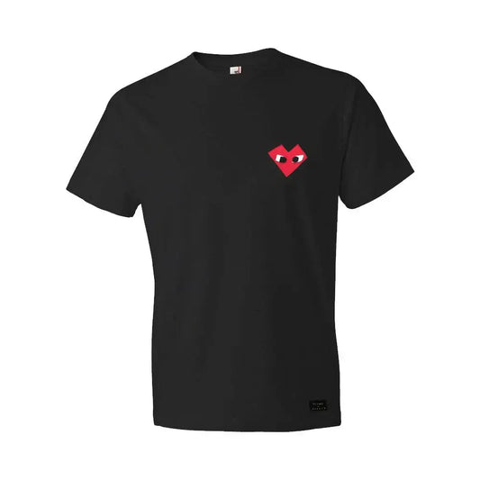 Black t-shirt with heart graphic from Cielo x Donald - Donald Robertson Heart Eyes Tee