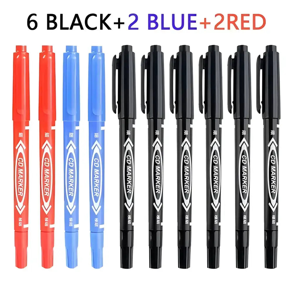 Set of black, blue, and red permanent markers pens for Manga, waterproof and double-ended