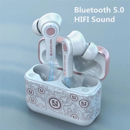 White and pink TWS wireless Bluetooth earbuds in a stylish charging box variant total