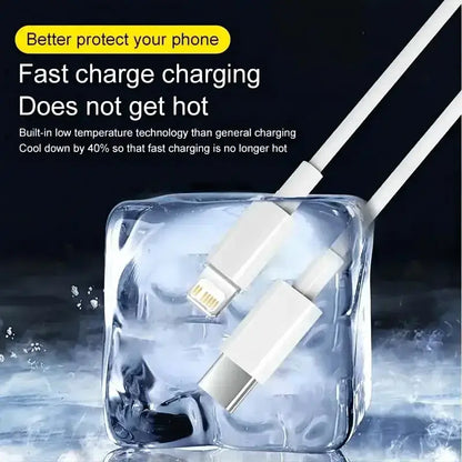 Phone charging cable frozen in ice showcasing the durability of USB-C Lightning Cable Fast Charging