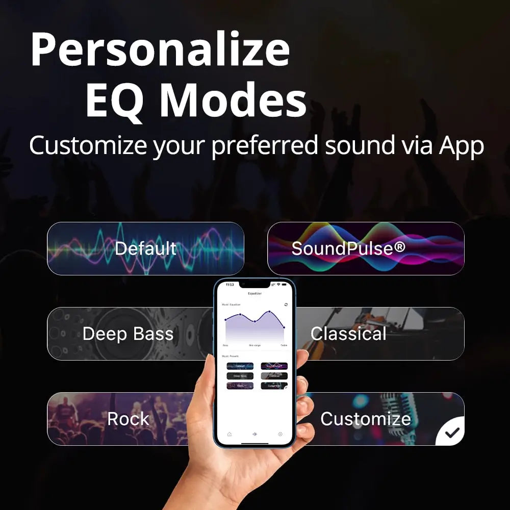 Equalizer mode options for Dragon Bluetooth IPX7 Waterproof Sound with degrees surround sound