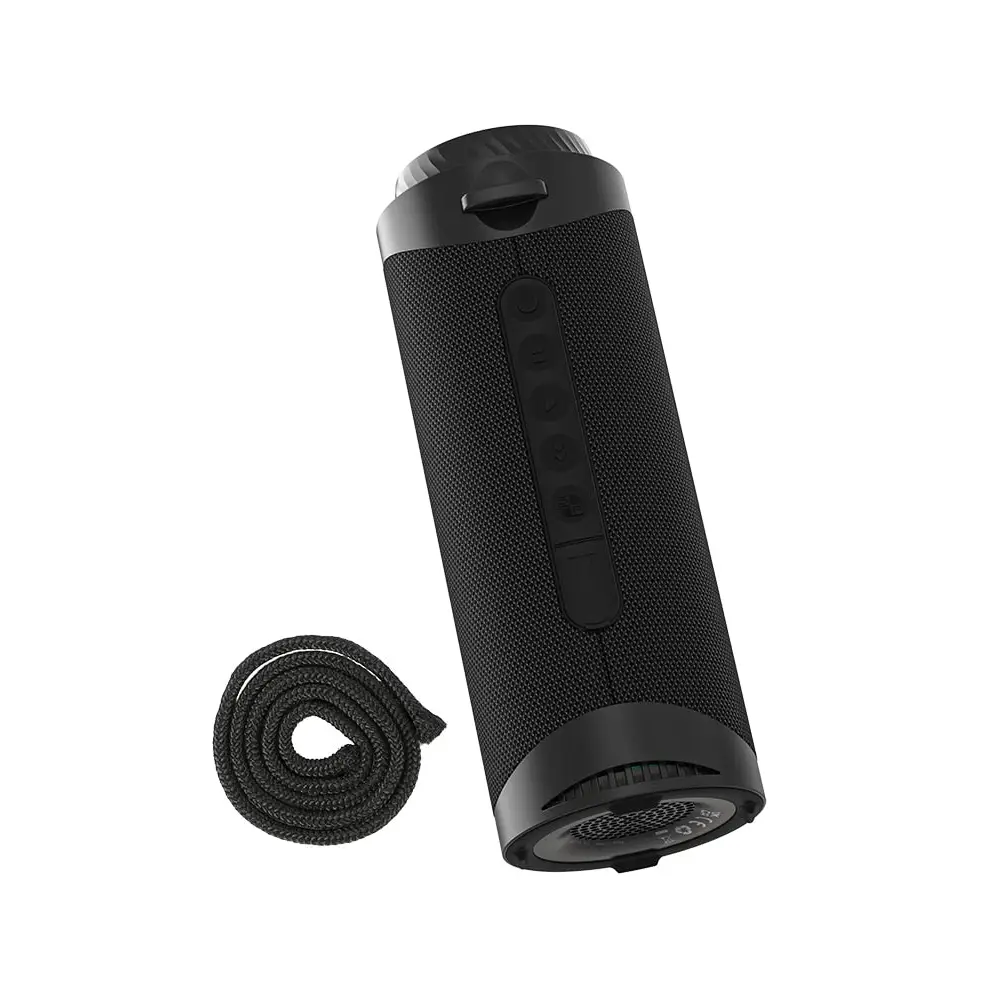 Black cylindrical portable speaker for Dragon Bluetooth IPX7 Waterproof with degrees surround sound