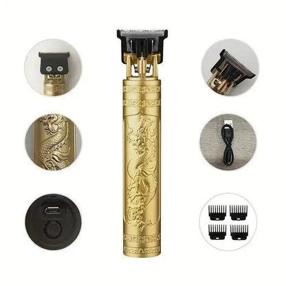 Gold Dragon-Engraved T9 Clipper Professional for Men with accessories, vintage design