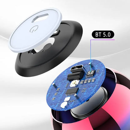 Exploded view of Dragon Mini True Wireless Bluetooth Orb layered electronic device