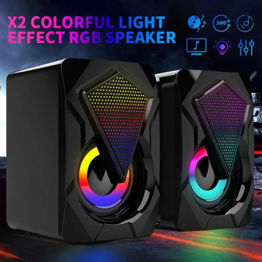 Pair of black RGB speakers for Dragon RGB Gaming Speakers, perfect for computer gaming