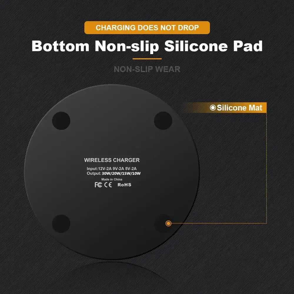 Black Dragon W9 30W Fast Wireless Charging Pad with silicone pads for stable charging