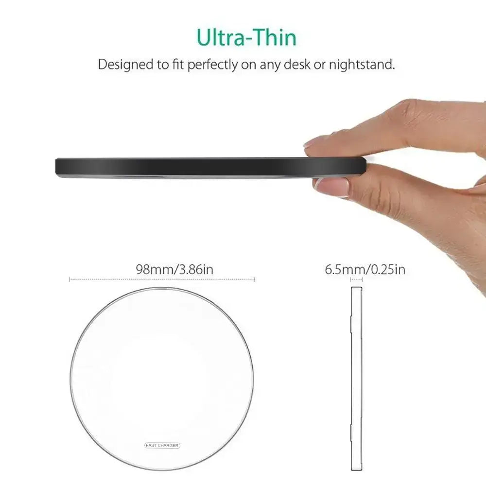 Ultra-thin Dragon W9 30W Fast Wireless Charging Pad with dimensions for easy use