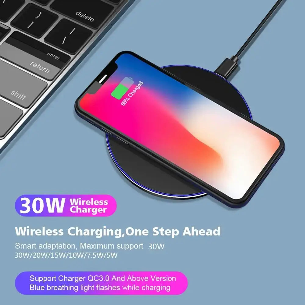 Wireless phone charging on Dragon W9 30W Fast Wireless Charging Pad with phone