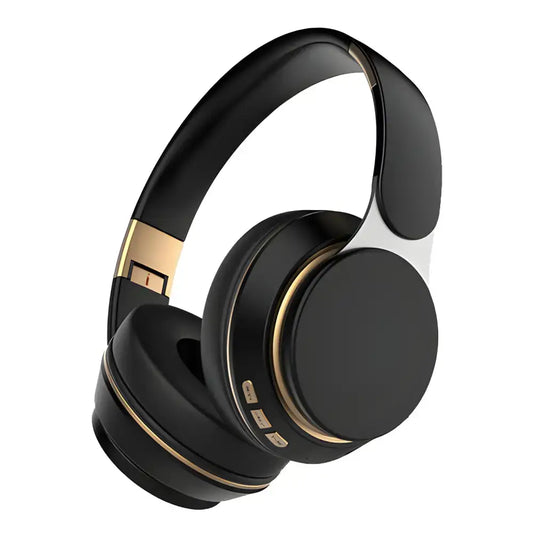 Black and gold over-ear headphones from Onetify Sold for ultra comfortable listening, Dragon Wireless Bluetooth