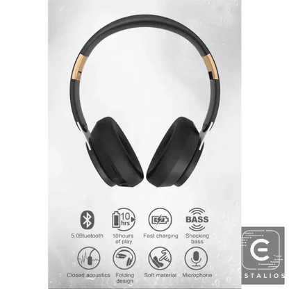 Sleek Black & Gold Over-Ear Wireless Headphones for Ultimate Sound - Estalios