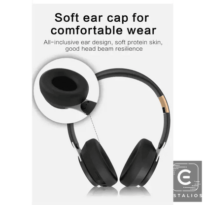 Sleek Black & Gold Over-Ear Wireless Headphones for Ultimate Sound - Estalios