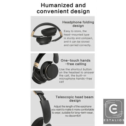 Sleek Black & Gold Over-Ear Wireless Headphones for Ultimate Sound - Estalios