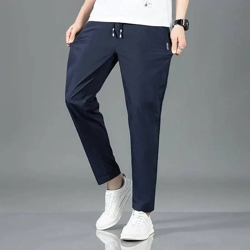 Navy blue drawstring pants perfect for spring summer waist and business casual vibes