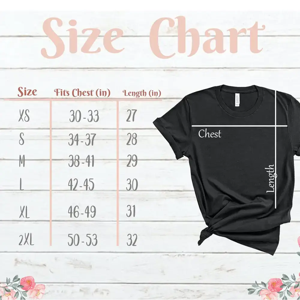 T-shirt size chart for Dreamcatcher Tee in Heather Ice Blue and Lilac colors