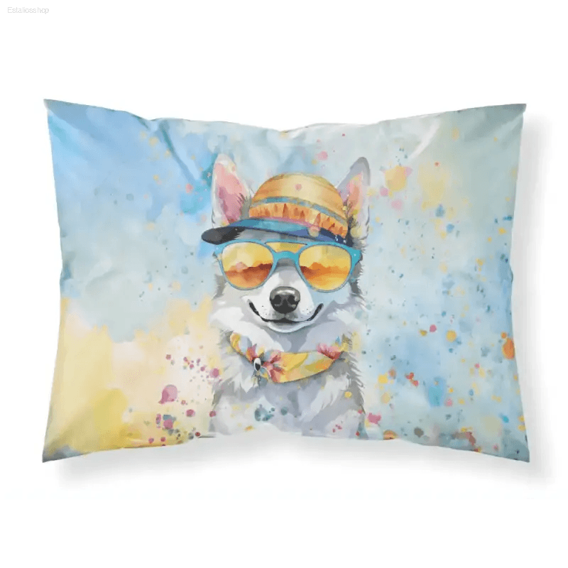 Dreamy Blue Upholstered Bed Oasis with Watercolor Dog Pillow! - Estalios