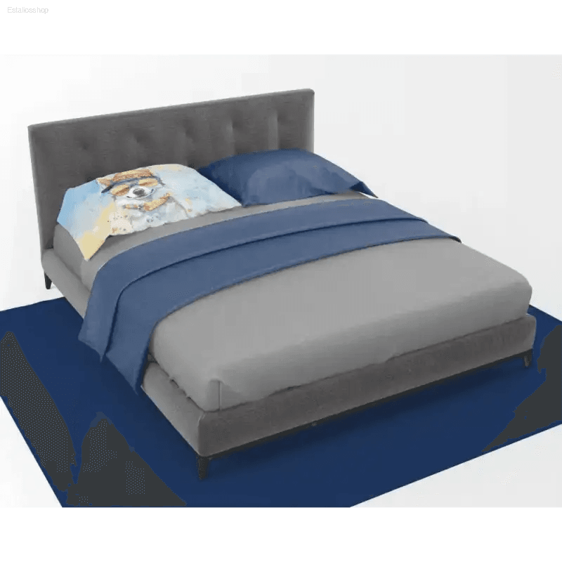 Dreamy Blue Upholstered Bed Oasis with Watercolor Dog Pillow! - Estalios