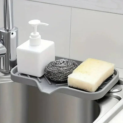 Drip-Free Silicone Sink Tray with soap, sponge, and steel wool for your kitchen sink