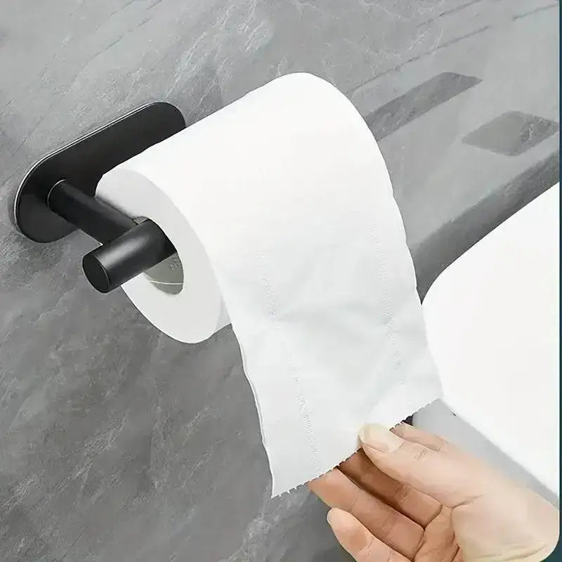 Black toilet paper holder with white roll from Droilling Toilet Paper Towel Defense Fencer