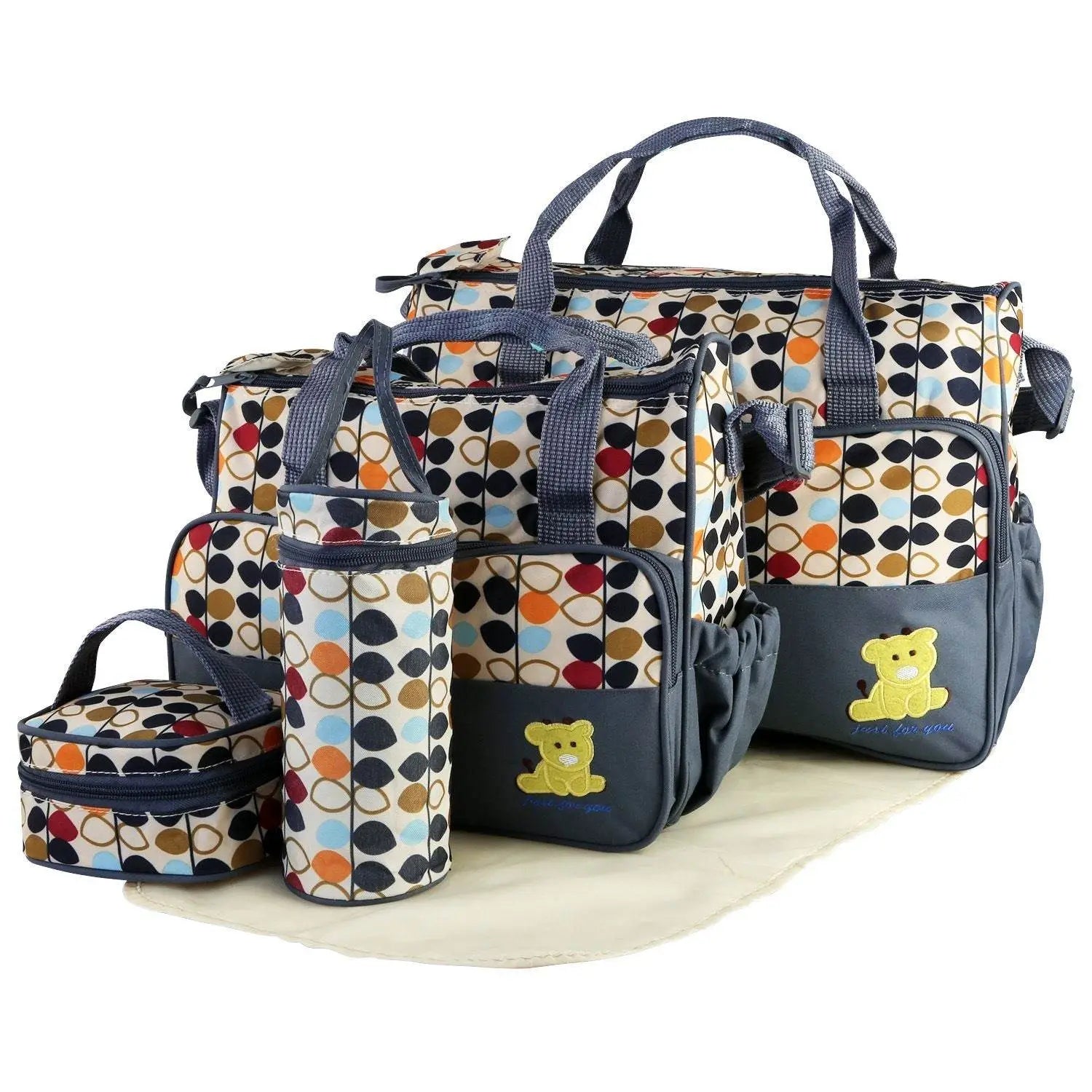 5 Piece Baby Diaper Bag Set with Insulated Pockets