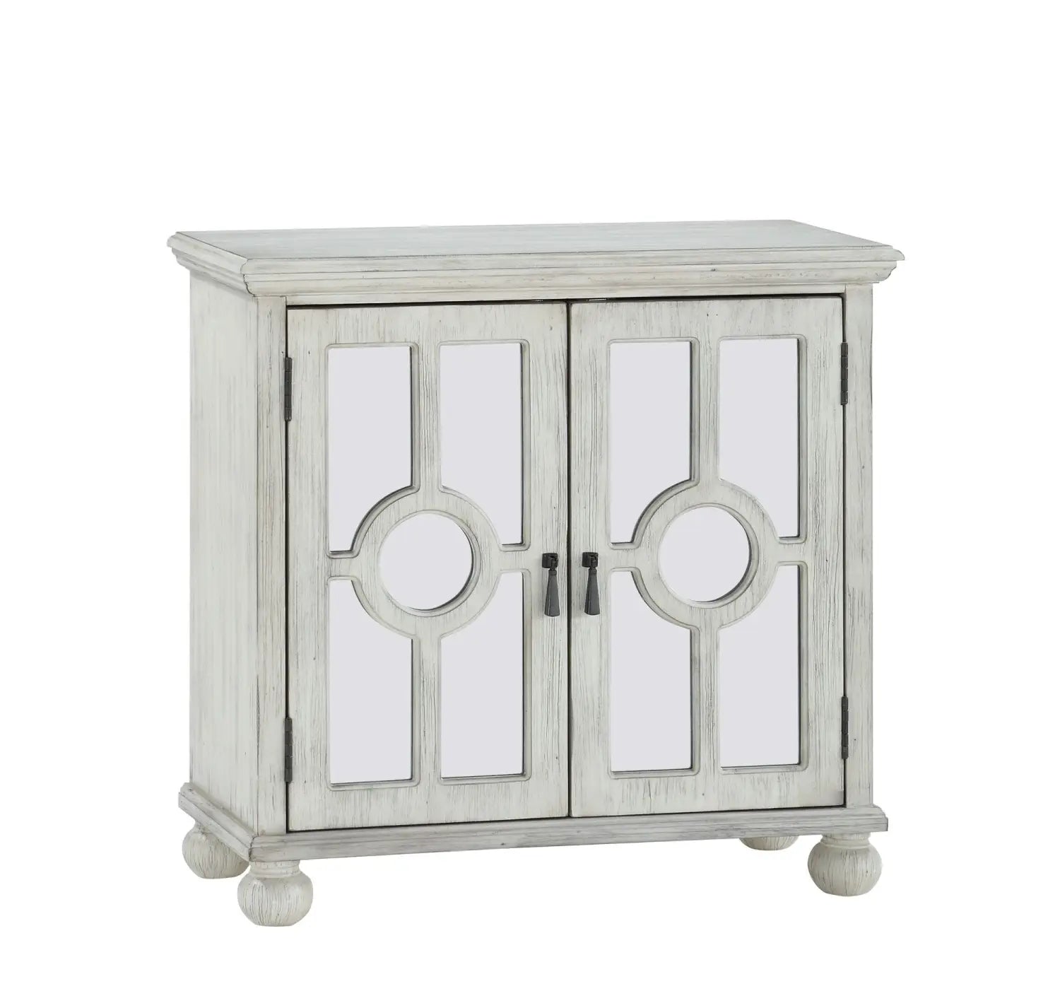 Antique White Classic Storage Cabinet with Mirror Doors for Living Room and Bedroom