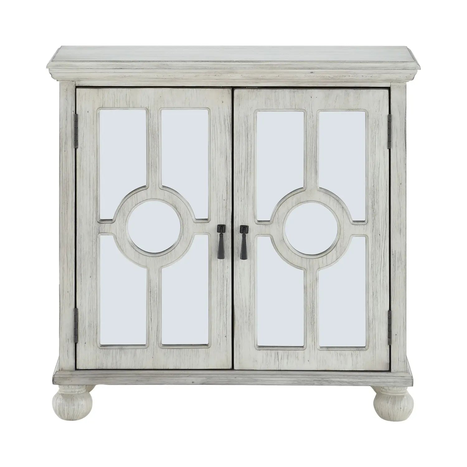 Antique White Classic Storage Cabinet with Mirror Doors for Living Room and Bedroom